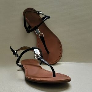 Coach Black Leather Sandals with Silver Buckle SZ 9.5
